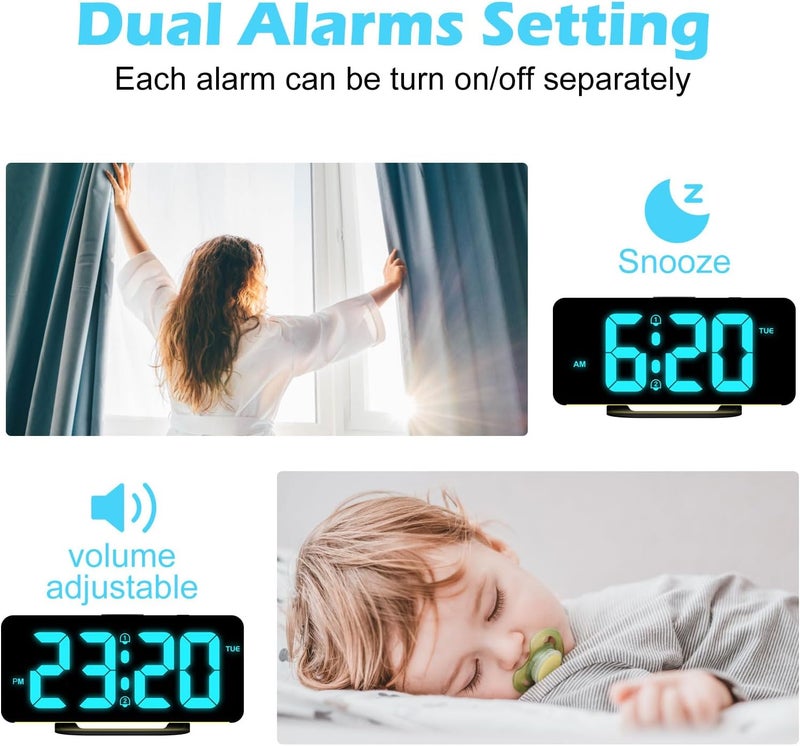 ALANAS RGB Digital Alarm Clock, Color Changing Mood Light with 10 Colors, Dual Alarm with Snooze, Dimmable Display, USB Charger, Adjustable Volume, Plug in, Bedroom Desk Clock for Teens, Adults - Image 5